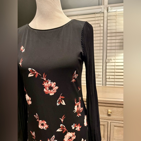 Black dress with pretty sleeve detail and v neck back; size small - Picture 2 of 4